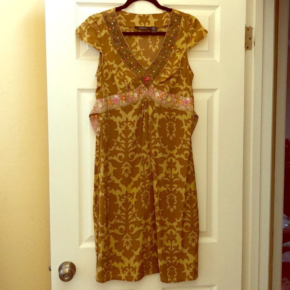 Gold cap sleeve dress